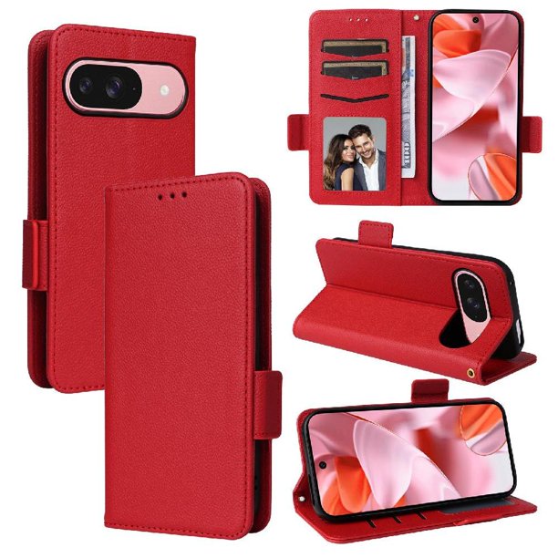 Funda Cartera para Google Pixel 10 Pro Tapa Flip con Ranuras y Soporte Rojo