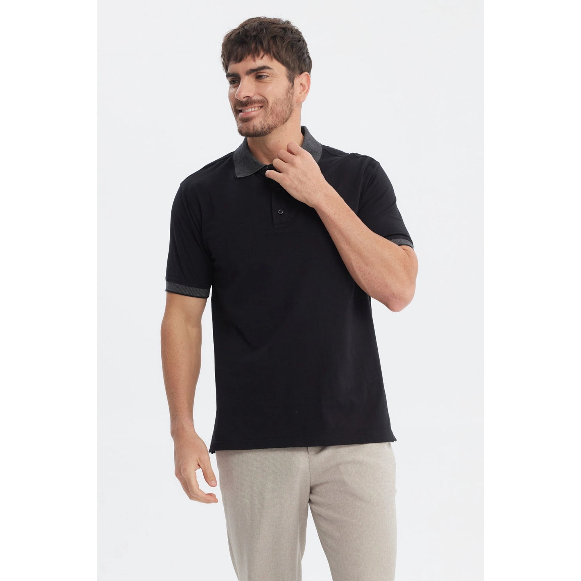 Fashionspark - Polera Hombre Slim Cuello Camisero Negro - Ll