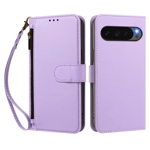 Funda Tipo Billetera para Google Pixel 10 Pro XL 5G con Soporte y Bolsillo con Cierre Morado