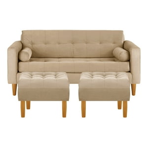 Bodevir - Sofa Retro 3C + 2 Pouf Felpa 04 Beige