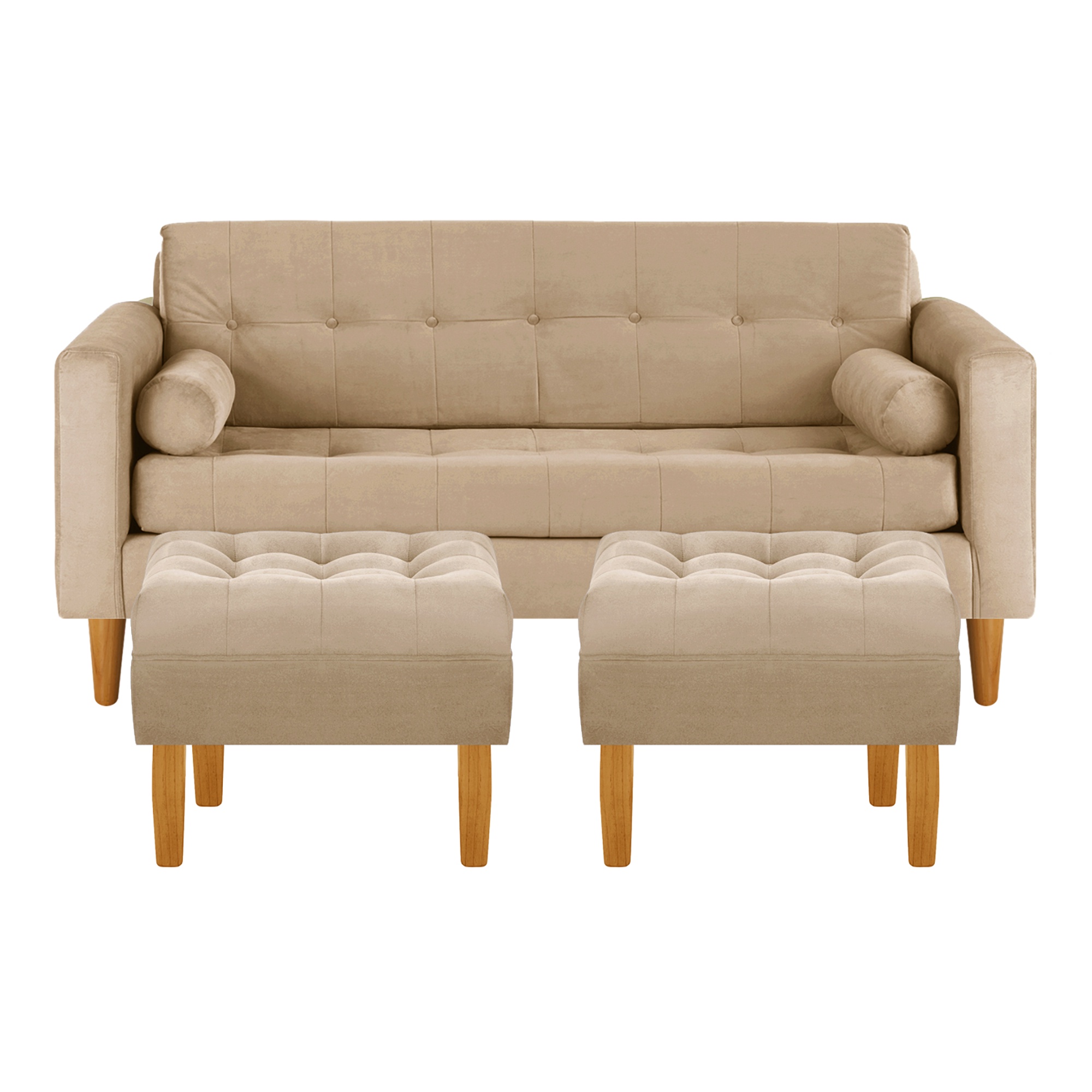 Bodevir - Sofa Retro 3C + 2 Pouf Felpa 04 Beige