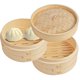 thumbnail image 1 of Juego de Vaporeras de Bambú - 24cm Grande para Dumplings de 2 Niveles para Ollas - Cocina Asiática Dim Sum Bao Buns Momo Arroz - Kit de Vaporeras Chinas Naturales, 1 of 8
