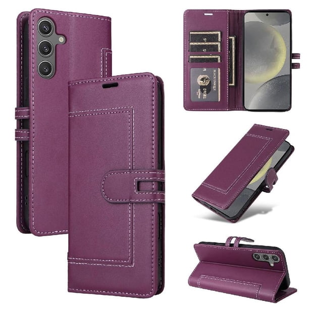 Premium Wallet Case for Samsung Galaxy S25 with Card Slots & Kickstand, Flip Cover Purple