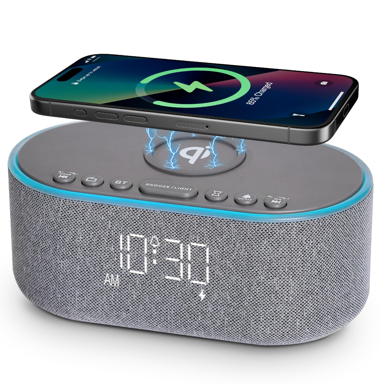 Despertador Radio Odokee Cargador Inalámbrico 10w Bluetooth Gris