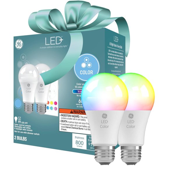 Bombillas LED GE LED+ que cambian de color, 9,5 W (paquete de 2)
