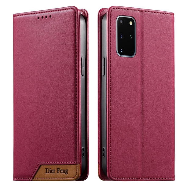 Funda Tipo Cartera de Cuero Sintético para Samsung Galaxy S20 Plus Bloqueo RFID, con Ranuras para Tarjetas y Bolsillo para Efectivo, Cierre Magnético Fuerte Rojo