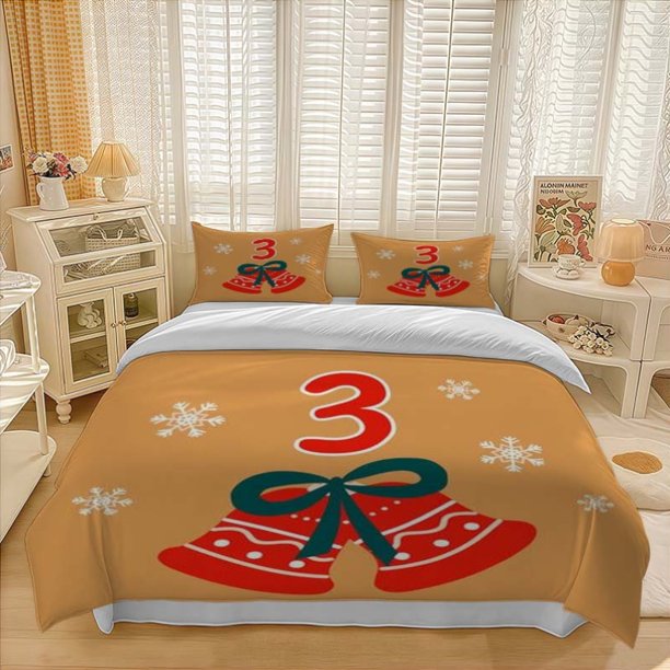 3pcs Christmas Bells 3 Christmas Bells 3 Pattern Three-Piece Set Soft And Comfortable Bedding Set Available in All Seasons