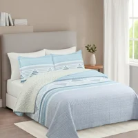 Casadeliacl - Cubrecama Quilt Sherpa 1.5 - Varios Modelos W.M G Azul Claro Lisa