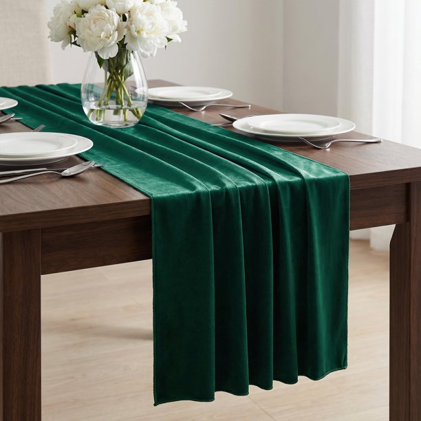 REGALWOVEN Camino de Mesa para Decoración de Cocina Cumpleaños, Larga Corredor de Cocina de Poliéster para Decoración de Mesa de Cocina y Comedor Verde Oscuro 70x300cm