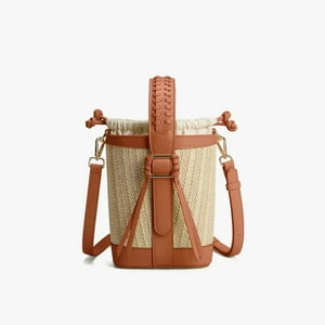 Ecosusi Bolso Bandolera Tipo Cubo Marina De Rafia Natural Marrón