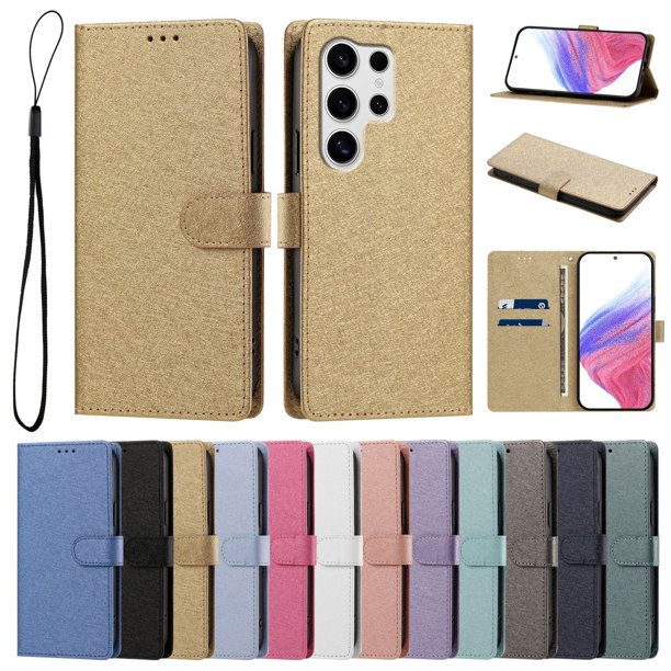 Cartera para Samsung Galaxy S25 Ultra con Bolsillo de Tarjetas, Dorado