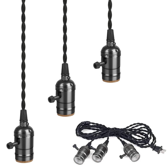 Kit de Lámpara Colgante Vintage Aokpsrt con 3 Portalámparas y Enchufe, Negro