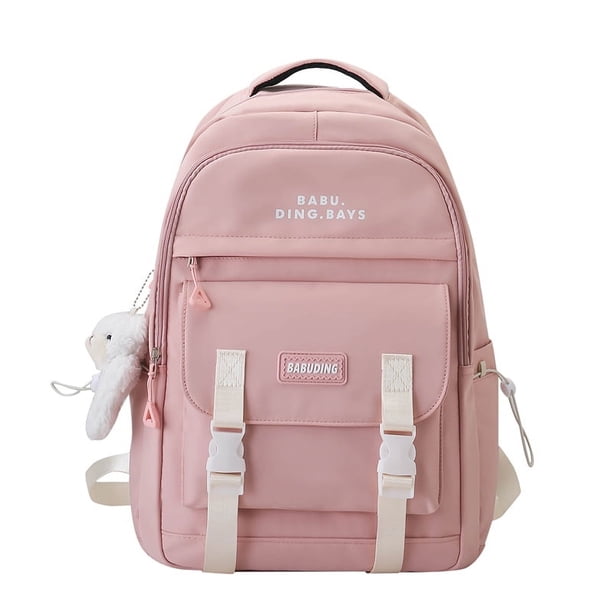 Get Ready for School with Our Kawaii Backpack Featuring a Cute Bear Doll and Buckle Decor in Simple Preppy Style with Easy Zippers