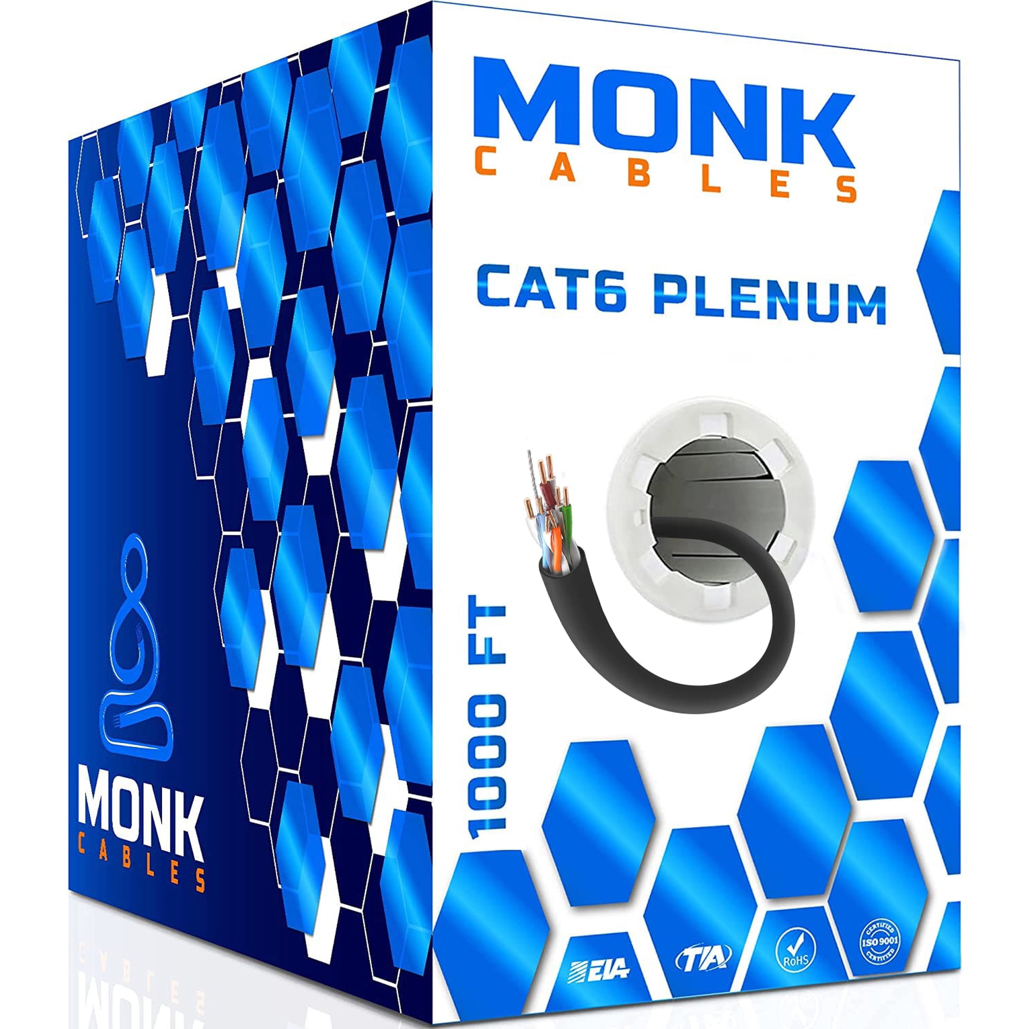 Monk Cables - Plenum Cable Cat6 1000 Pies Utp 23 Awg 550 Mhz Negro