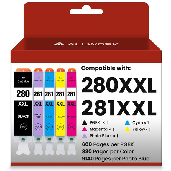 Cartucho de tinta compatible ALLWORK CLI-281XXL, paquete de 5