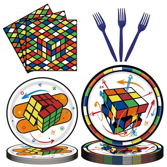WAHA-GG Suministros para fiesta cubo 3D, 96 piezas para 24 invitados