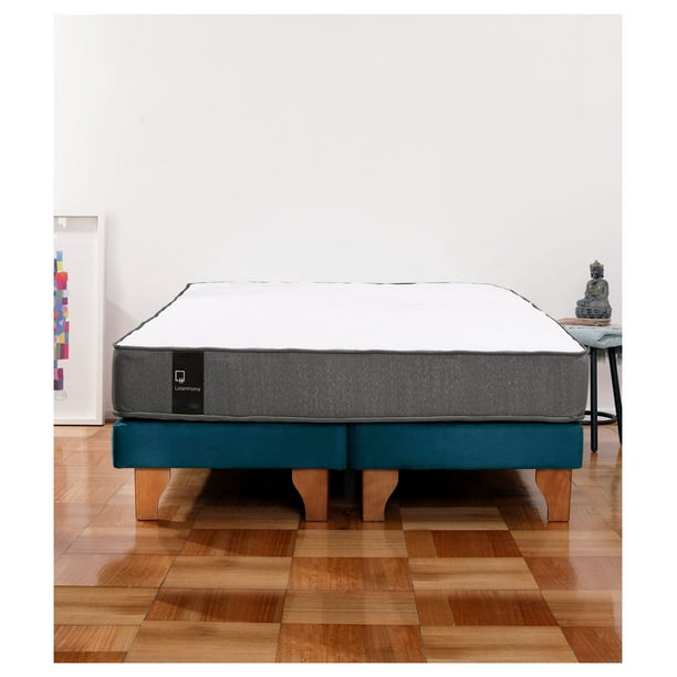 Cama Europea Zen Best 2 Plazas Colchon Resortes Base Dividida Tela Turquesa