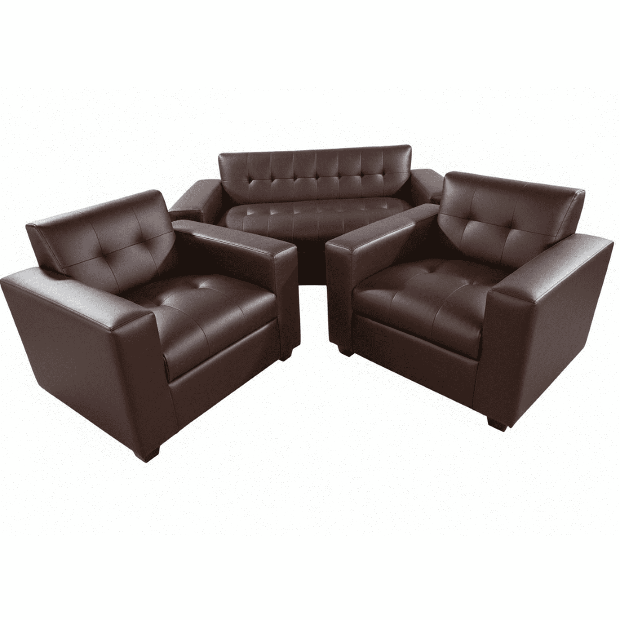 Muebles New - Juego De Living Tres Cuerpos Chocolate Ecocuero