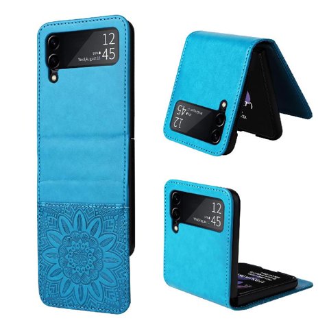 Funda Tipo Cartera Foxdock Para Samsung Galaxy Z Flip 3 , Diseño Girasol En Relieve, Cuero Pu, Cierre Magnético, Soporte Y Tarjetero