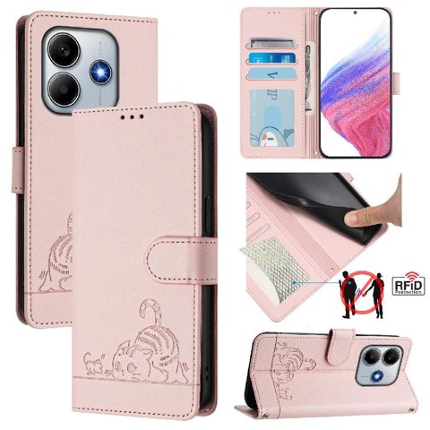 Funda Tipo Cartera Foxdock Para Xiaomi Redmi Note 14 4G Con Soporte, Ranuras, Rfid, Diseño De Gato