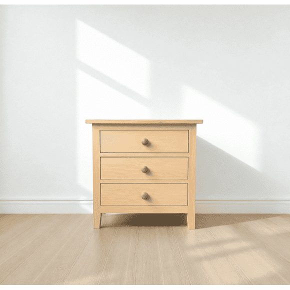 Velador Ancho "Chester Classic" 3 Cajones Mesa de Noche - Natural - 60x40x60 cm