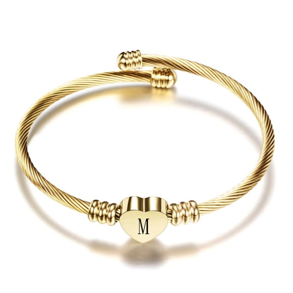 Pulsera VQYSKO de 15 cm, corazón dorado con inicial, regalo para niñas