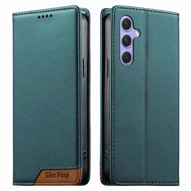 Funda Tipo Cartera de Cuero Sintético para Samsung Galaxy A55 Bloqueo RFID, con Ranuras para Tarjetas y Bolsillo para Efectivo, Cierre Magnético Fuerte Verde