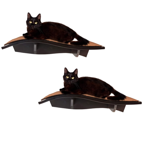 Estante de madera Cat Perch Arf Pets montado en la pared, paquete de 2