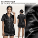 thumbnail image 4 of Pijama De Saten Mujer 2 Piezas Set Camisa Y Short Suave Boton Negro, 4 of 10