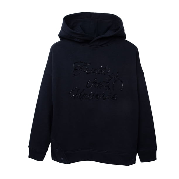 Polerón Hoodie Niña Bordado Mostacillas Marengo
