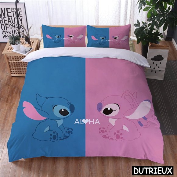 v750 Bed Sheets Cartoon Lilo And Stitch Kawaii Duvet Cover Set Twin Full Queen King Size Bedding Set Home Textile For Girls Boys Gift 3-Piece Bedding Set (1 Duvet Cover + 2 Pillow Shams) Bed Sheets j