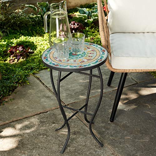 Mesa lateral decorativa para exterior Quality Outdoor Living 29-KY02BL azul