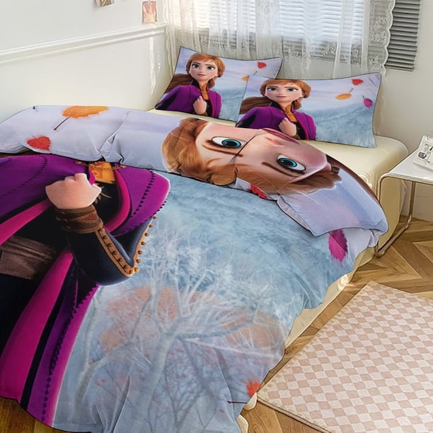 Cartoon Frozen 3-Piece Bed Set Warm And Comfortable Kawaii Bedding Set Cute Soft Microfiber Bedclothes for Boys Girls Kids Bed Sheets