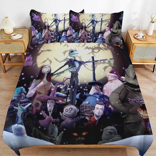 Nightmare Before Christmas Bedding Set Duvet Cover Comfortable and Lightweight Cartoon Bedding 3 Piece Bed Set