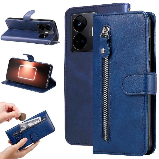 Funda con Cremallera para Realme GT Neo 5, Carcasa Cartera de Cuero PU con Soporte y Tarjetero