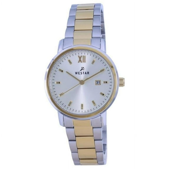 Reloj Westar 40245CBN102 Casual para Mujer de Cuarzo de Acero Inoxidable de Dos Tonos con Esfera Plateada de 7 mm & 44; Blanco