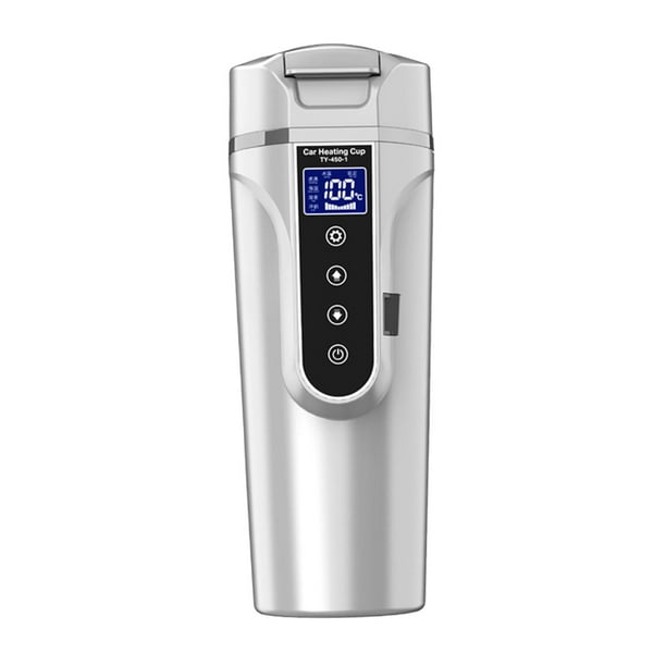 Calentador de líquidos para automóvil, taza térmica portátil, 12V/24V, calentamiento rápido para viajes, apagado automático, Plateado Blanco
