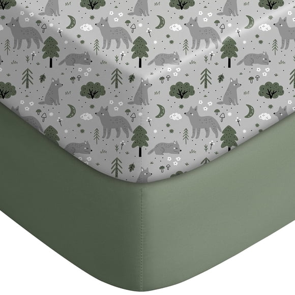 Sábanas Ajustables Yoofoss 38"x26" Mini Cuna Paquete de 2 Gris-Verde