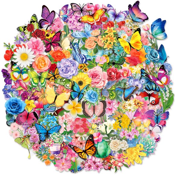 Pegatinas YAMIOW 200 uds Flor y Mariposa Impermeables