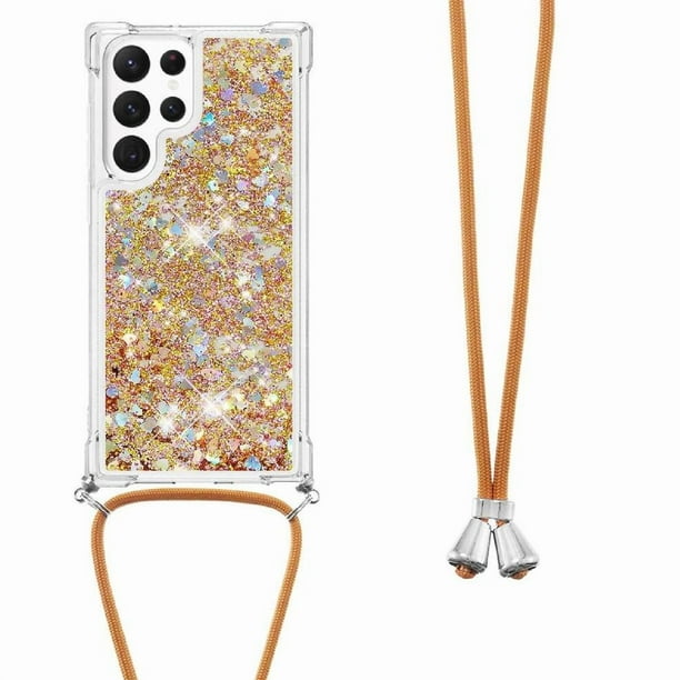 Funda FOXDOCK para Samsung Galaxy S21 Ultra con Cuerda Ajustable, Brillo Líquido, Protección Antigolpes y Lente – Ideal para Regalo