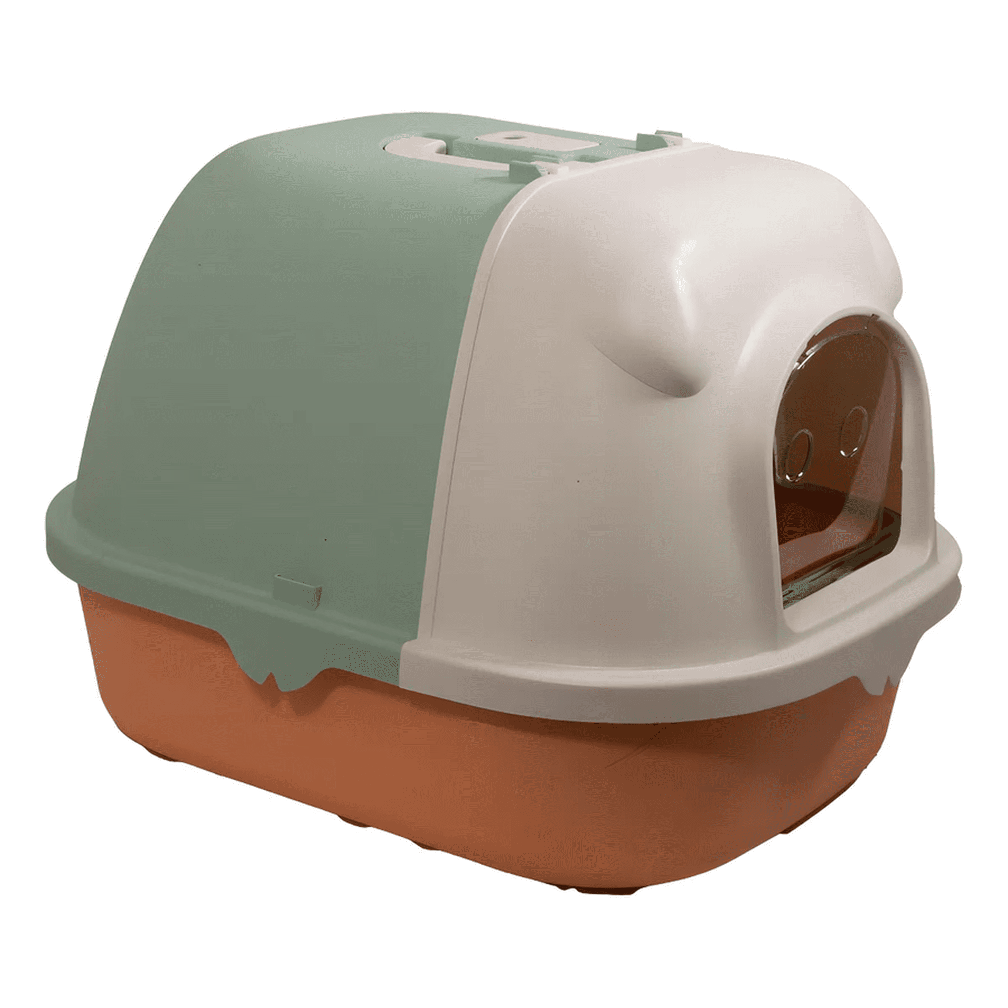 Arenero Cerrado Tricolor Con Pala Para Gatos 45x30x44 Color Naranja