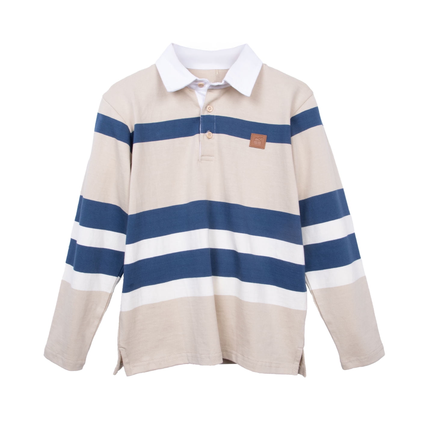 Pillin - Polera Niño Manga Larga A Rayas Con Cuello Camisero Arena