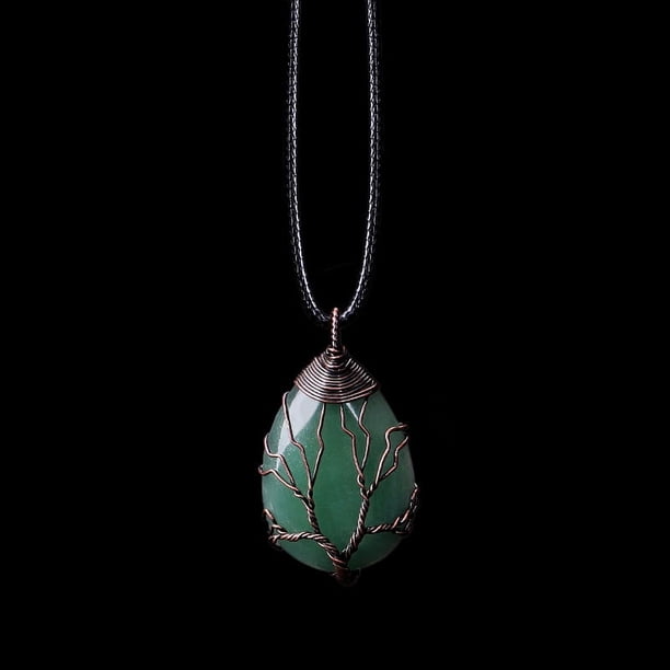Healing Stones Tree of Life Necklace with Tiger Eye and Amethyst Crystals - Chakra Jewelry for Men and Women - Copper Wire Wrap Gemstone Pendant