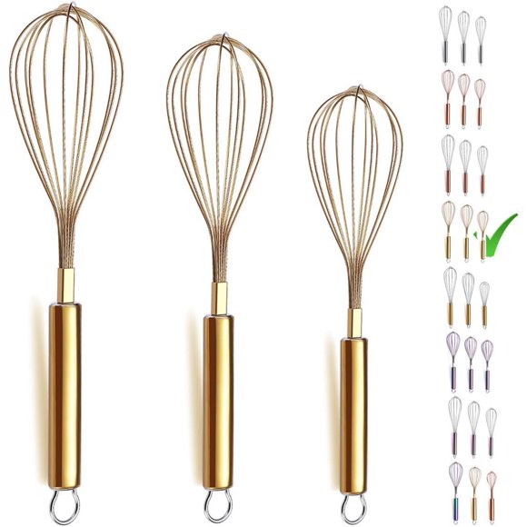 Berglander Gold Whisk Pack of 3 Stainless Steel 8, 10, 12 in