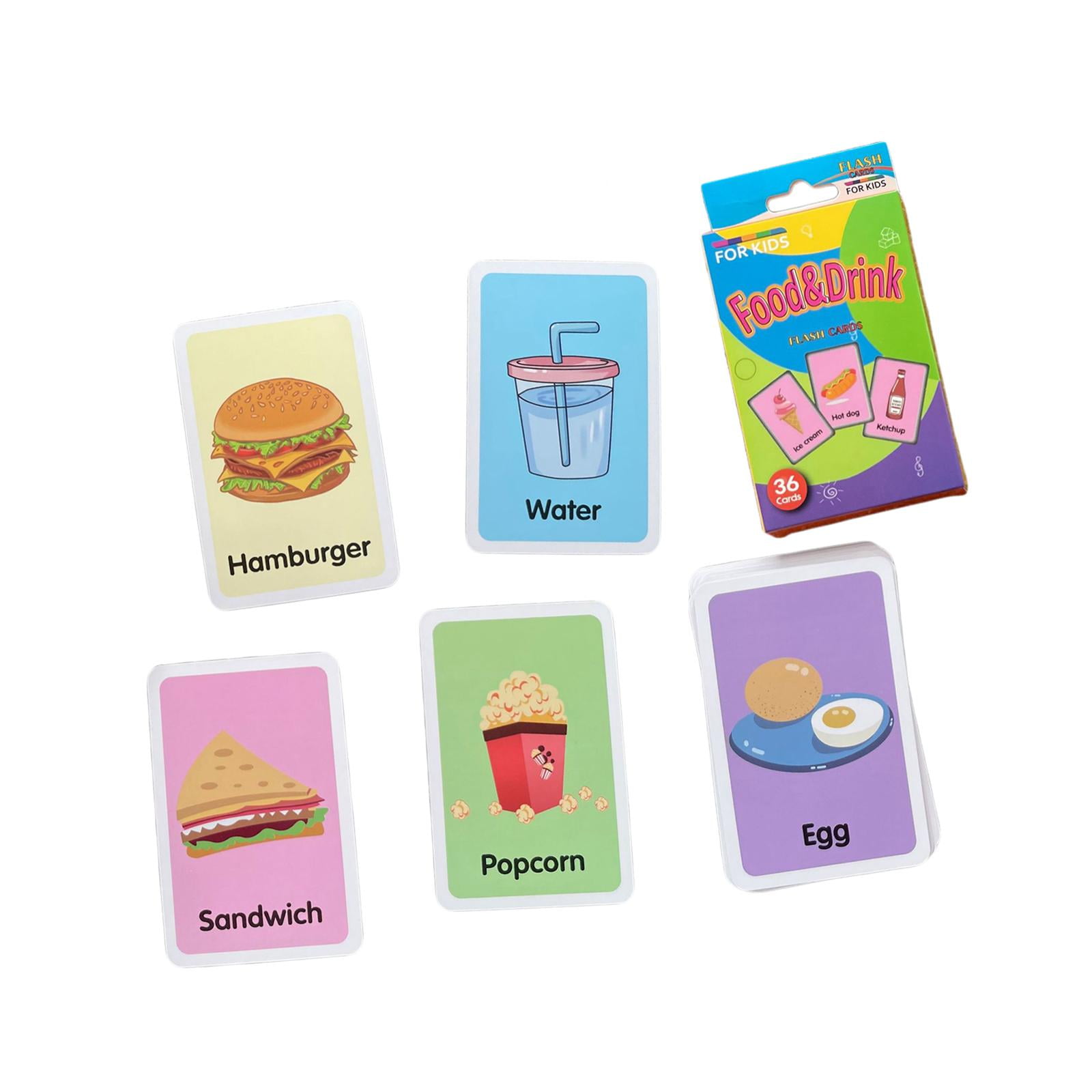 Magideal - Paquete De 36 Tarjetas Cognitivas Para Niños, Tarjetas Didácticas, Tarjetas Ilustradas Para Niños, Lectura Y Ortografía, Tarjetas Didácticas Para Niño Comida Y Bebida