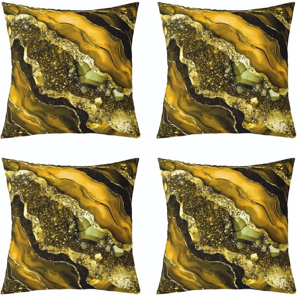 Fundas cojín mármol turquesa 4 uds 45x45 cm abstracto dorado negro bronce lentejuelas