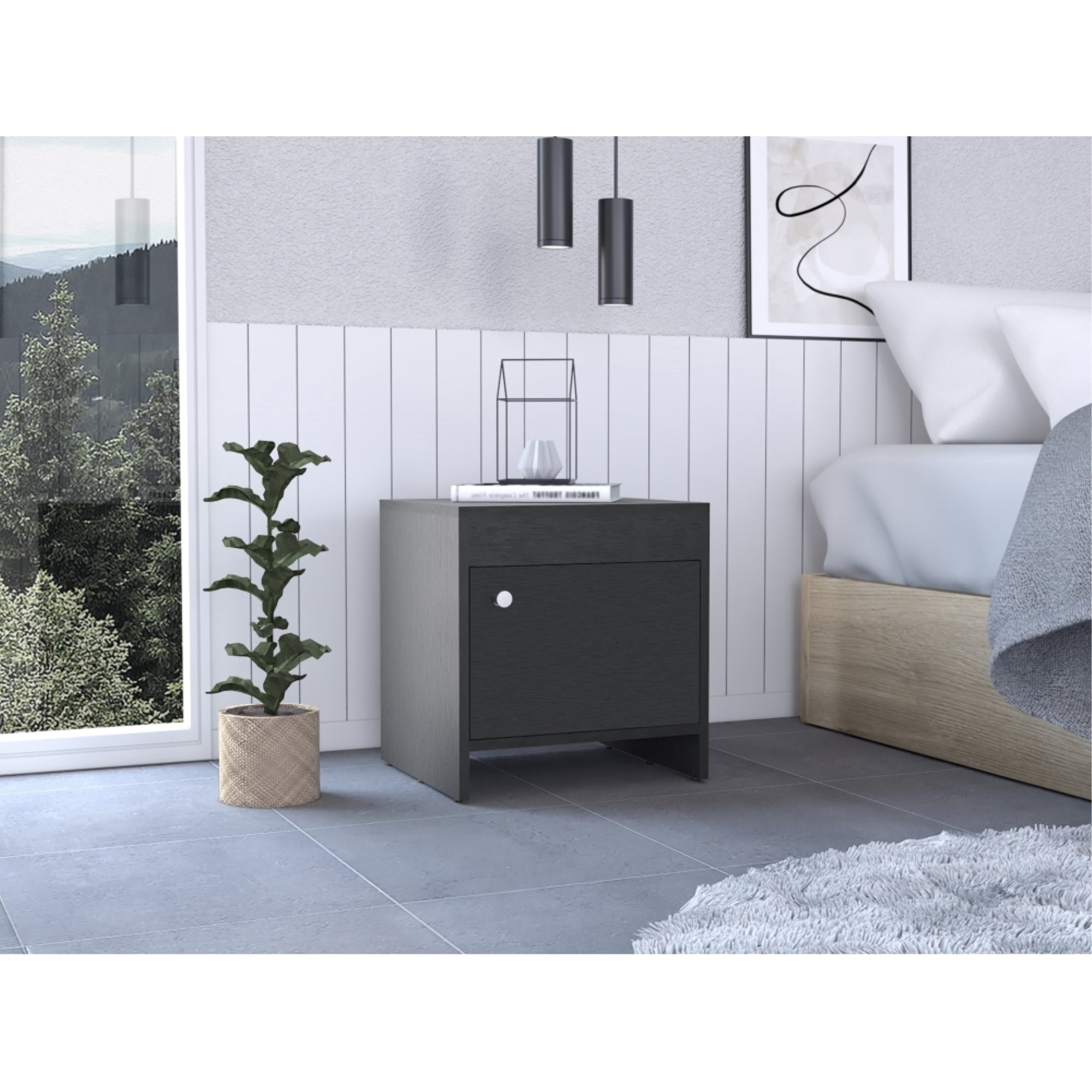 Tuhome - Velador 1 Puerta Colore Wengue 41x40x35 Cm