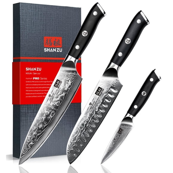 Juego de cuchillos SHAN ZU Damascus Japanese Steel 3 piezas con mango G10