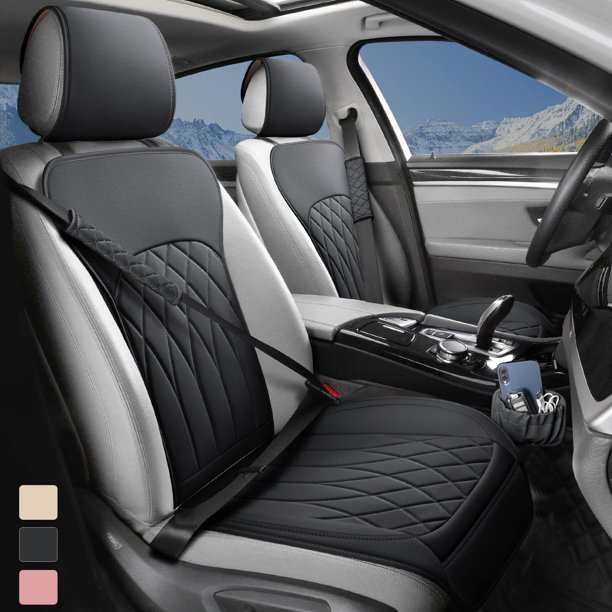 Fundas para asientos de coche BEITK en la parte delantera de piel, paquete de 2 unidades, universales, negras