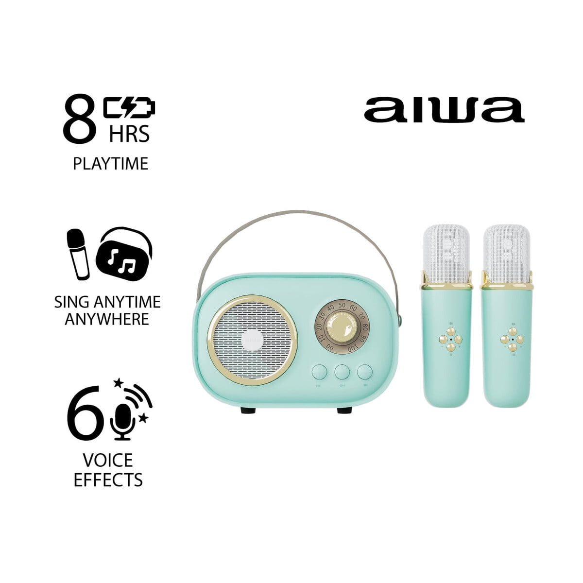 Parlante Karaoke Aiwa Ai6028 Mint Bluetooth 2 Micrafonos